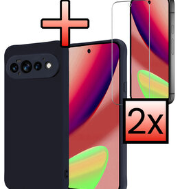 NoXx NoXx Google Pixel 11 Pro Hoesje Siliconen Met 2x Screenprotector - Donkerblauw