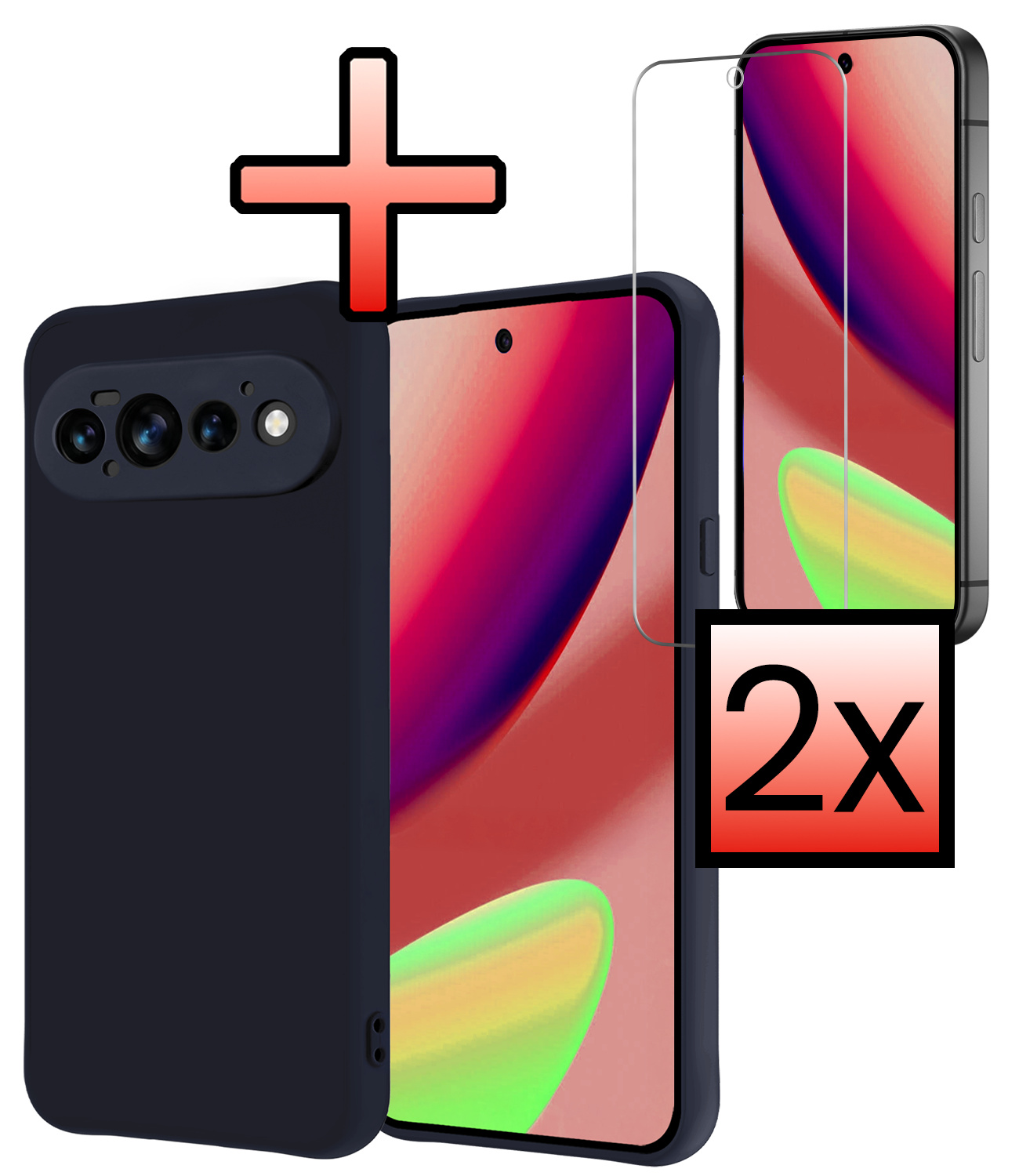 NoXx NoXx Google Pixel 11 Pro Hoesje Siliconen Met 2x Screenprotector - Donkerblauw