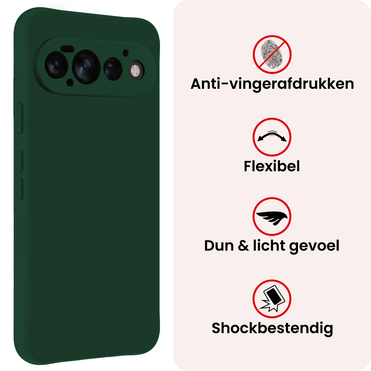 NoXx NoXx Google Pixel 11 Pro Hoesje Siliconen Met 2x Screenprotector - Donkergroen