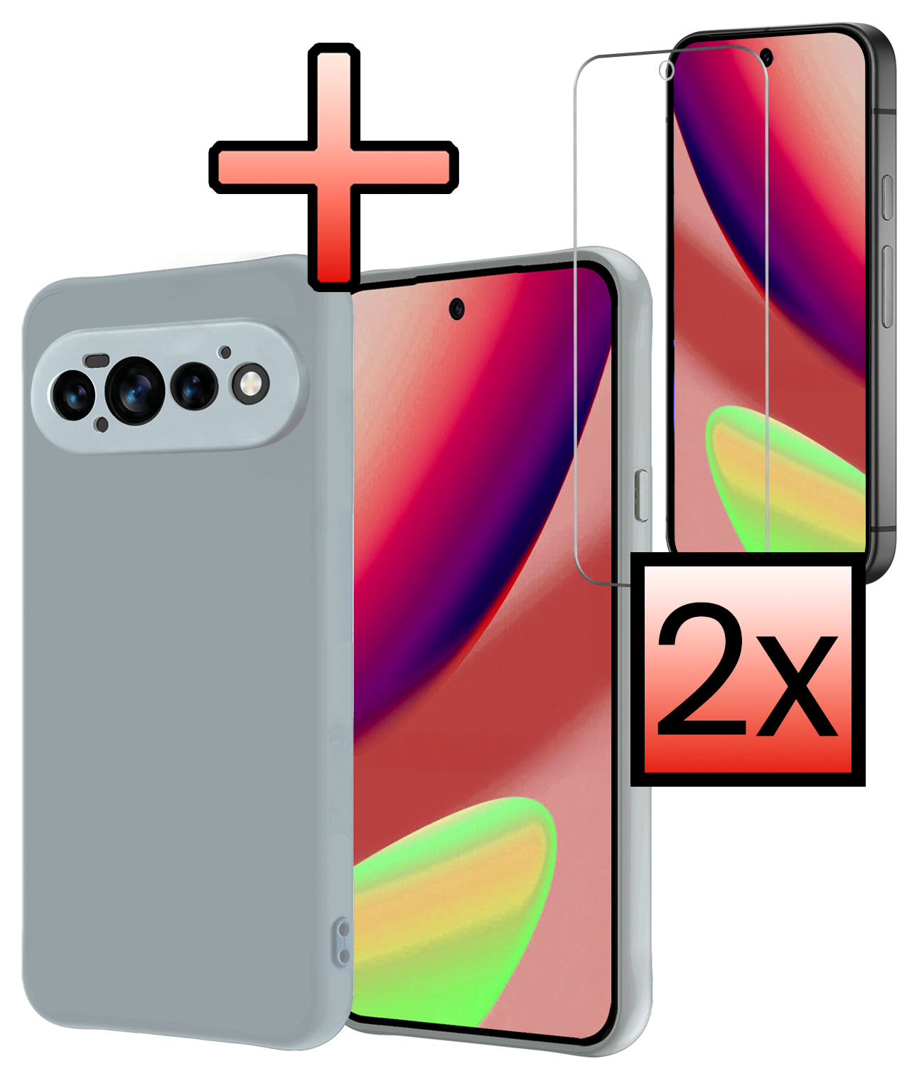 NoXx NoXx Google Pixel 11 Pro Hoesje Siliconen Met 2x Screenprotector - Lichtblauw