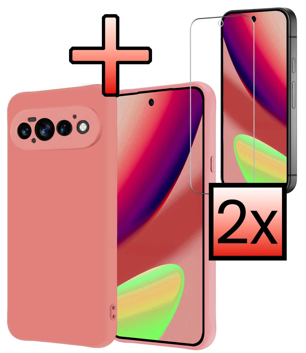 NoXx NoXx Google Pixel 11 Pro Hoesje Siliconen Met 2x Screenprotector - Lichtroze