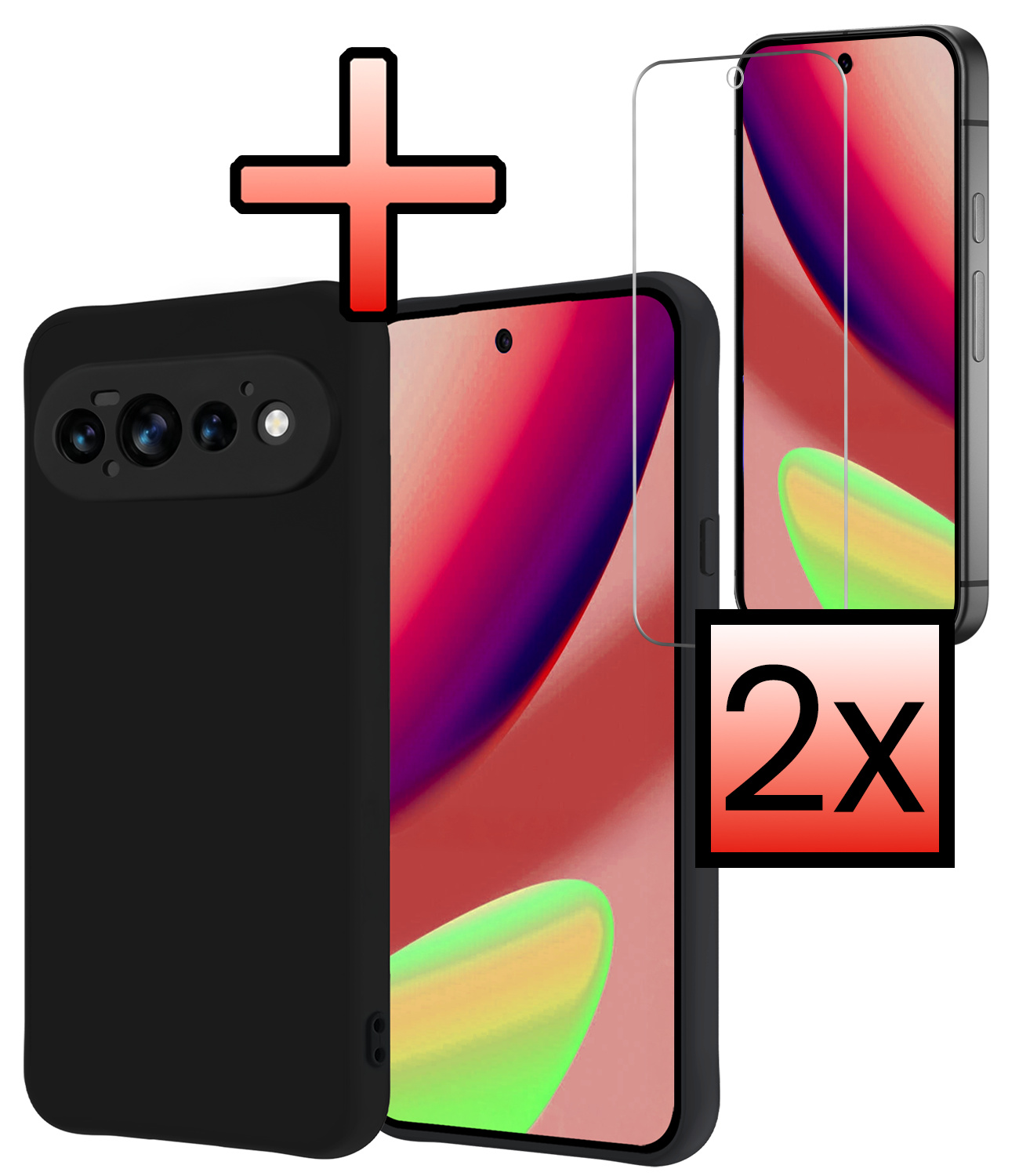 NoXx NoXx Google Pixel 11 Pro Hoesje Siliconen Met 2x Screenprotector - Zwart