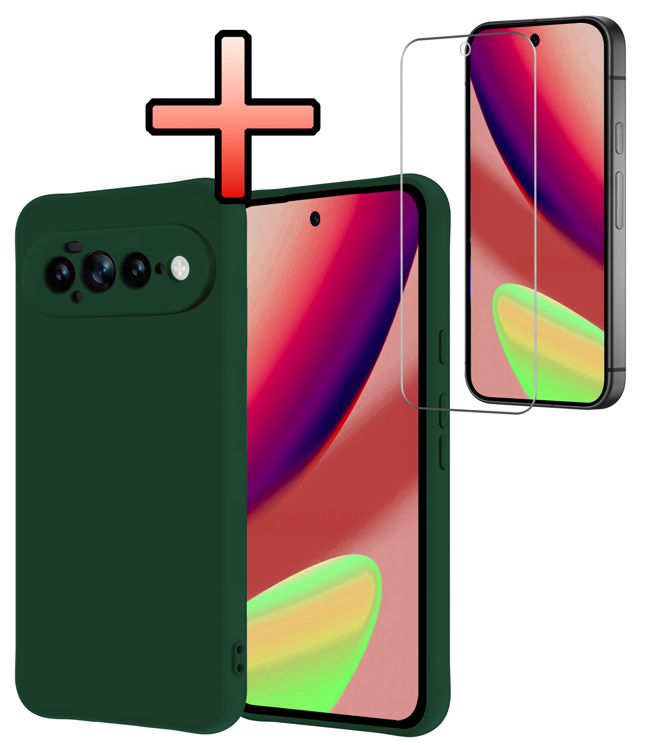 NoXx NoXx Google Pixel 11 Pro XL Hoesje Siliconen Met Screenprotector - Donkergroen