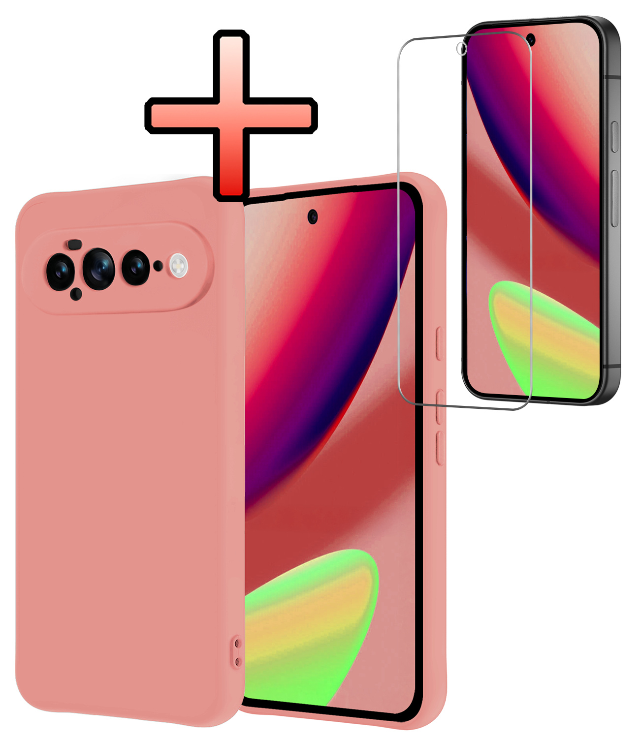 NoXx NoXx Google Pixel 11 Pro XL Hoesje Siliconen Met Screenprotector - Lichtroze