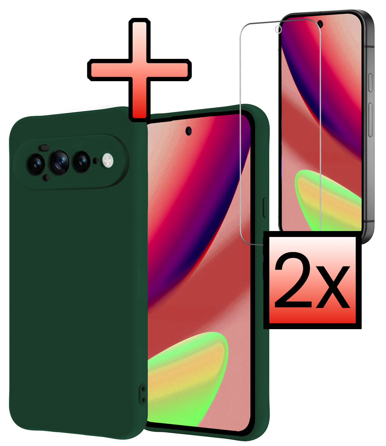 NoXx NoXx Google Pixel 11 Pro XL Hoesje Siliconen Met 2x Screenprotector - Donkergroen