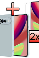 NoXx NoXx Google Pixel 11 Pro XL Hoesje Siliconen Met 2x Screenprotector - Lichtblauw