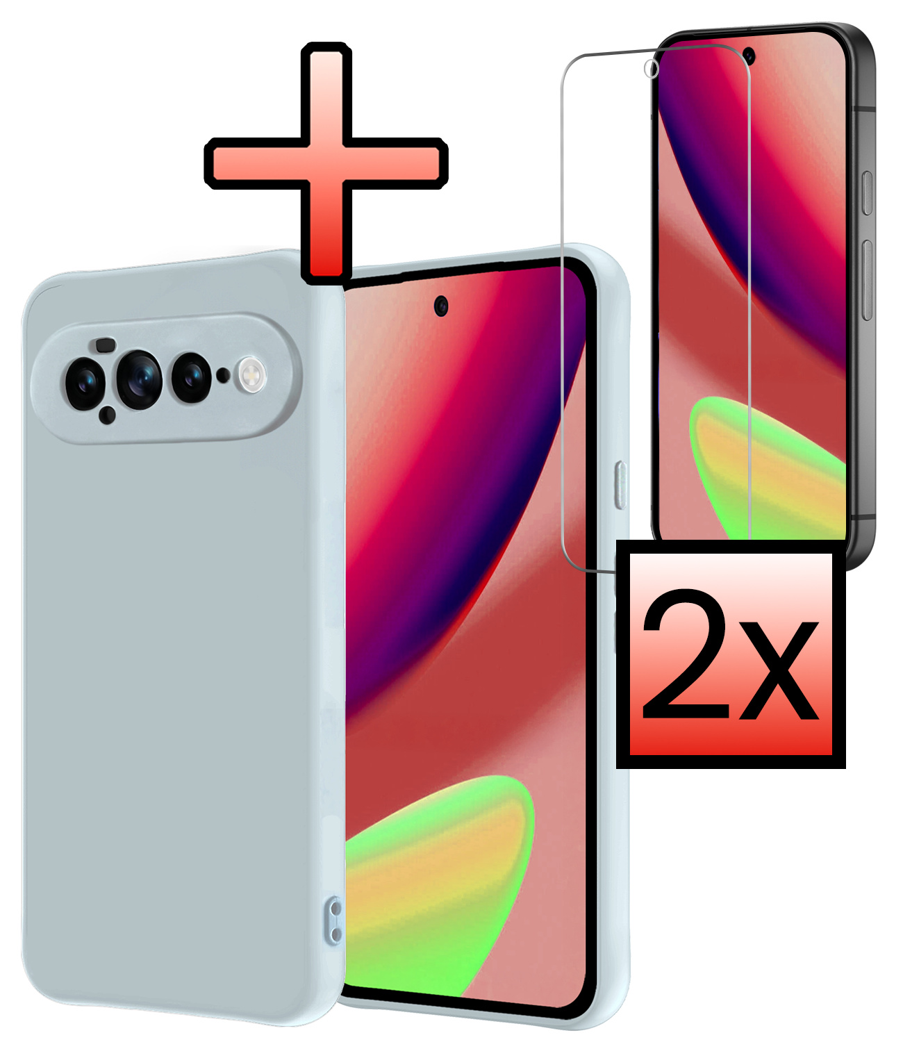 NoXx NoXx Google Pixel 11 Pro XL Hoesje Siliconen Met 2x Screenprotector - Lichtblauw