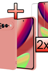 NoXx NoXx Google Pixel 11 Pro XL Hoesje Siliconen Met 2x Screenprotector - Lichtroze
