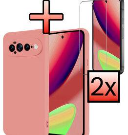 NoXx NoXx Google Pixel 11 Pro XL Hoesje Siliconen Met 2x Screenprotector - Lichtroze