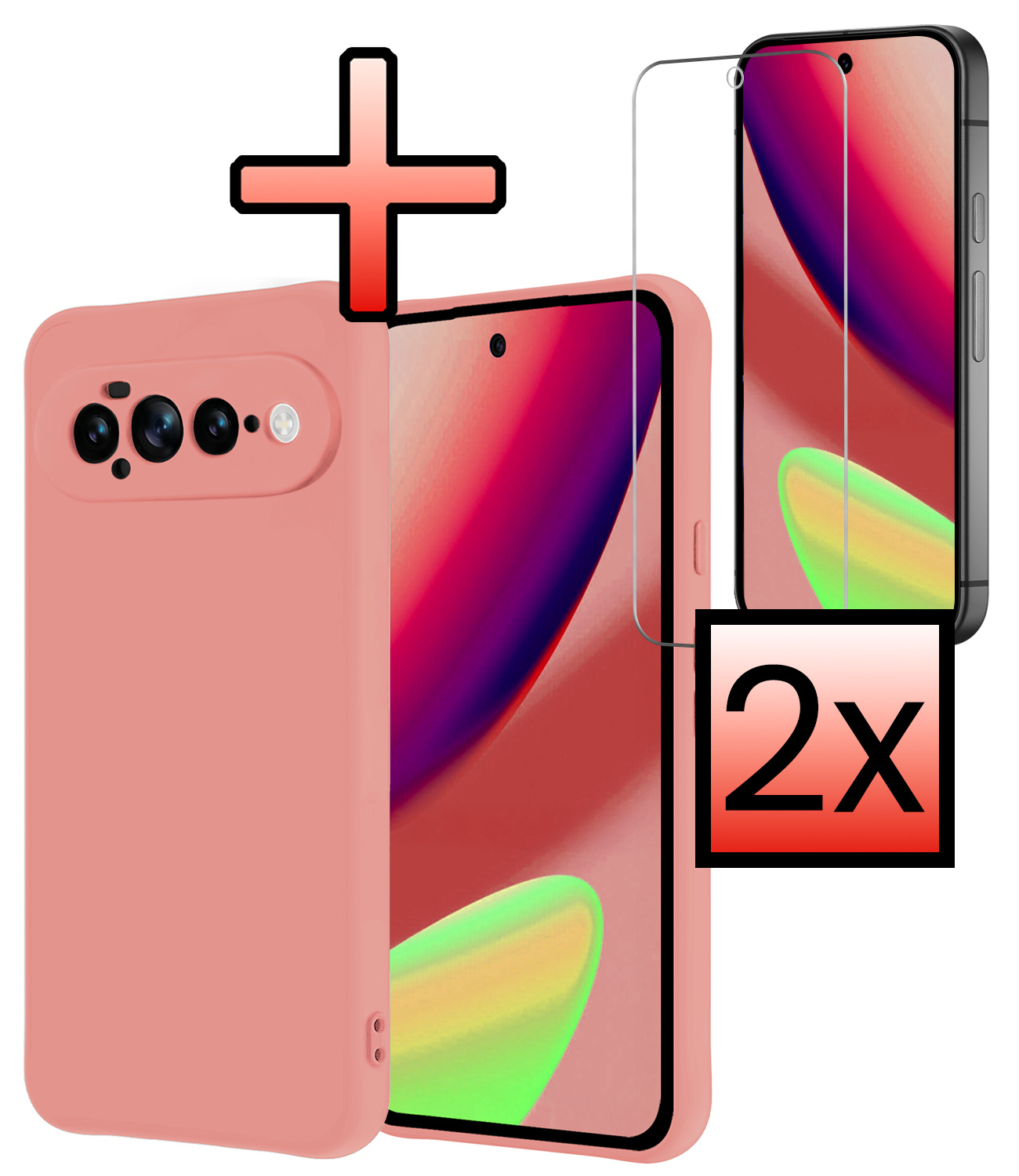 NoXx NoXx Google Pixel 11 Pro XL Hoesje Siliconen Met 2x Screenprotector - Lichtroze
