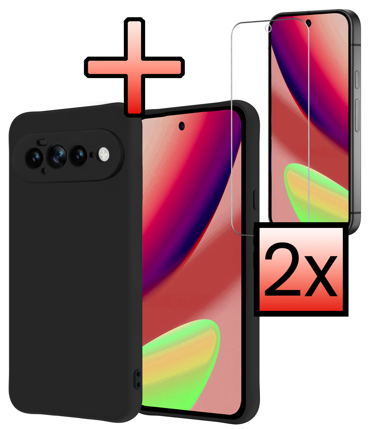 NoXx NoXx Google Pixel 11 Pro XL Hoesje Siliconen Met 2x Screenprotector - Zwart