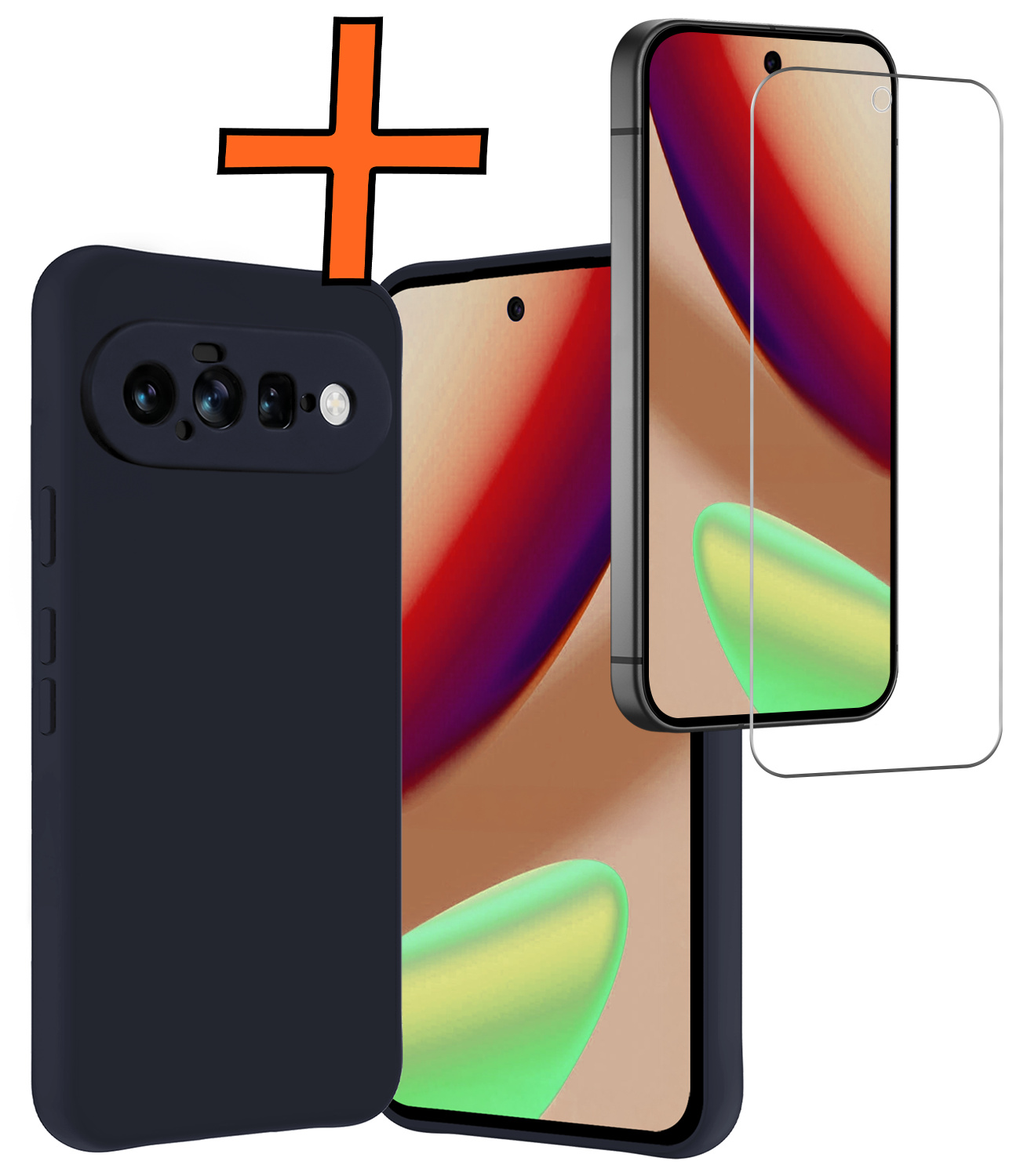 Nomfy Nomfy Google Pixel 11 Hoesje Siliconen Met Screenprotector - Donkerblauw
