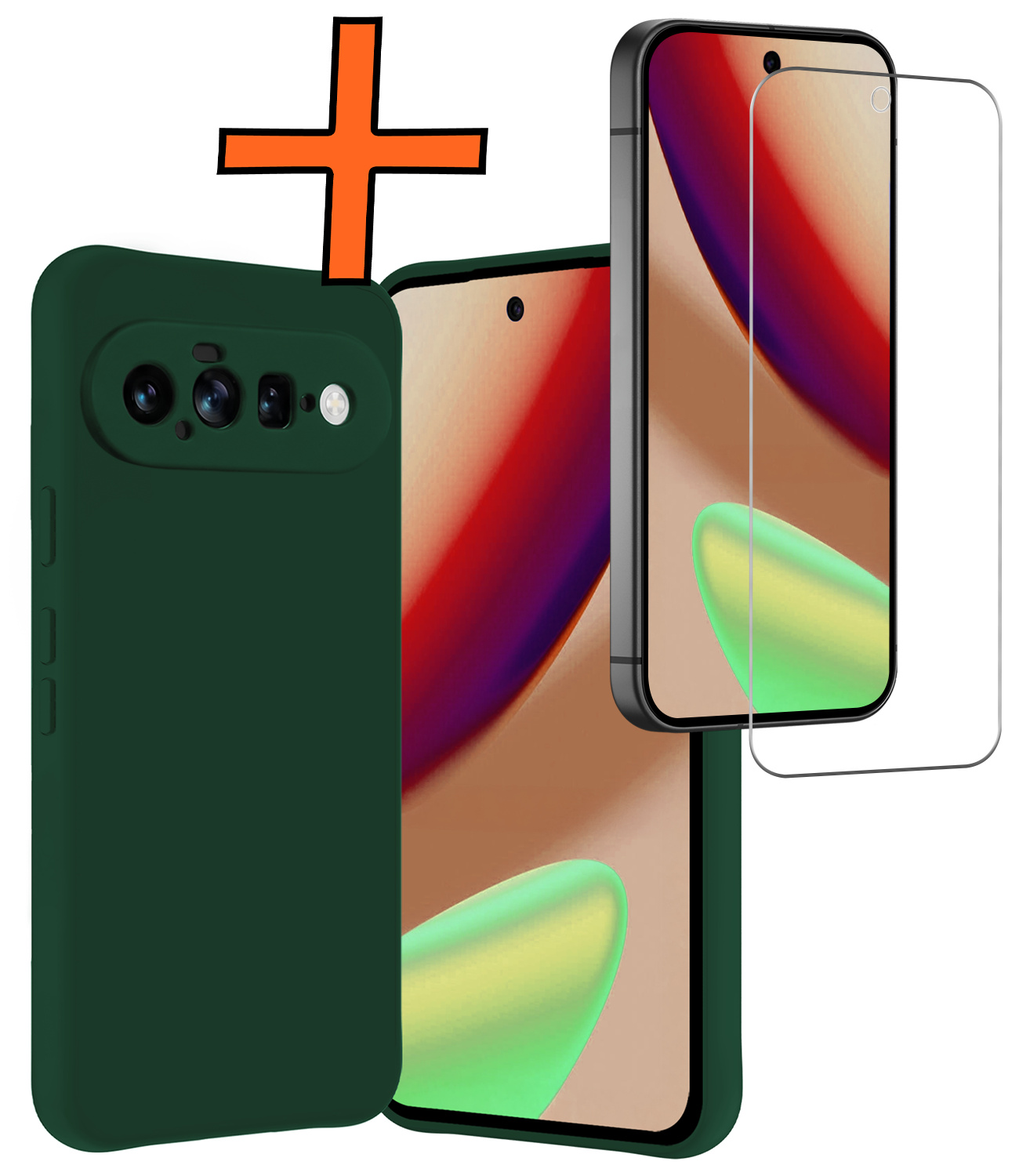 Nomfy Nomfy Google Pixel 11 Hoesje Siliconen Met Screenprotector - Donkergroen
