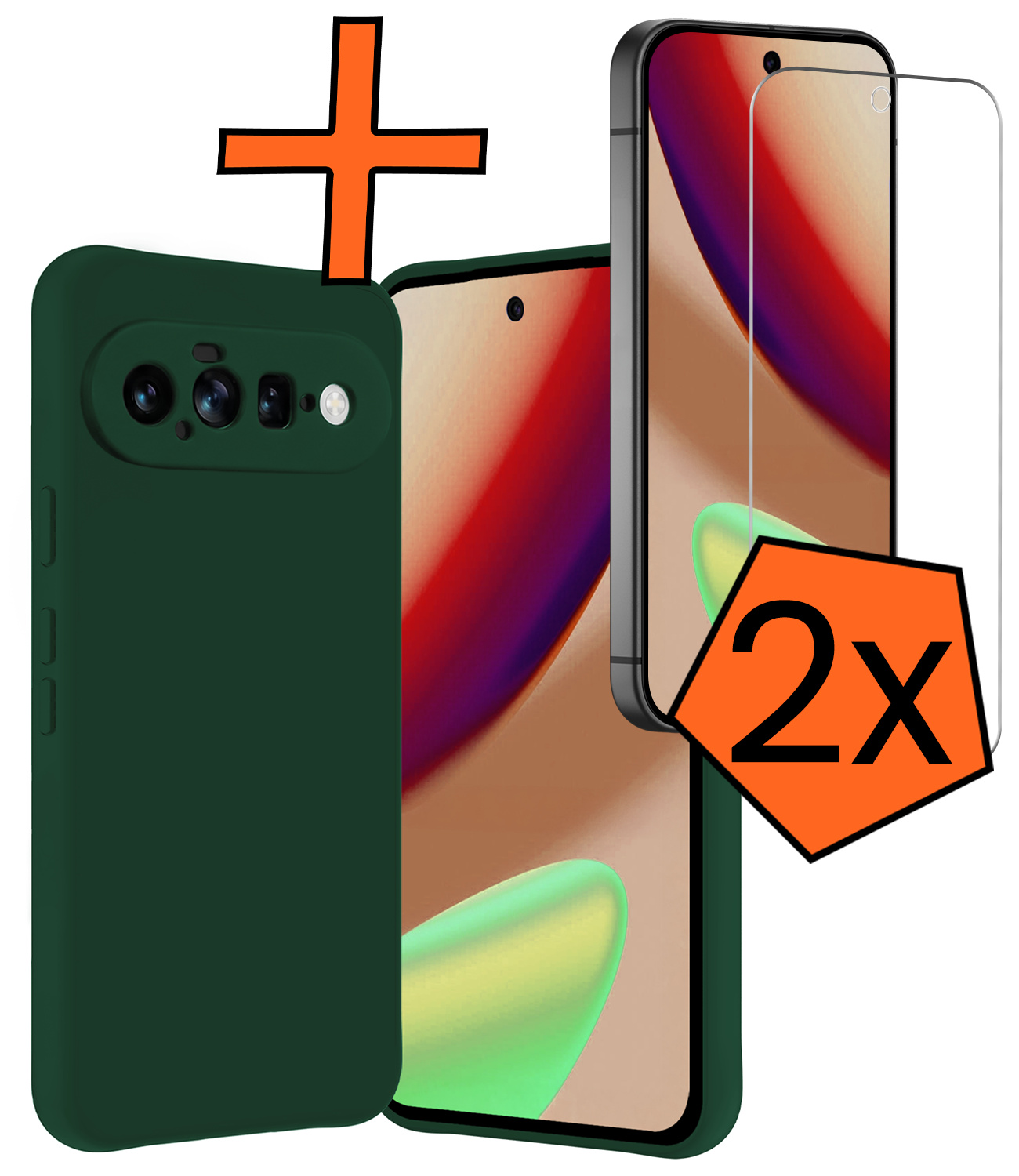Nomfy Nomfy Google Pixel 11 Hoesje Siliconen Met 2x Screenprotector - Donkergroen
