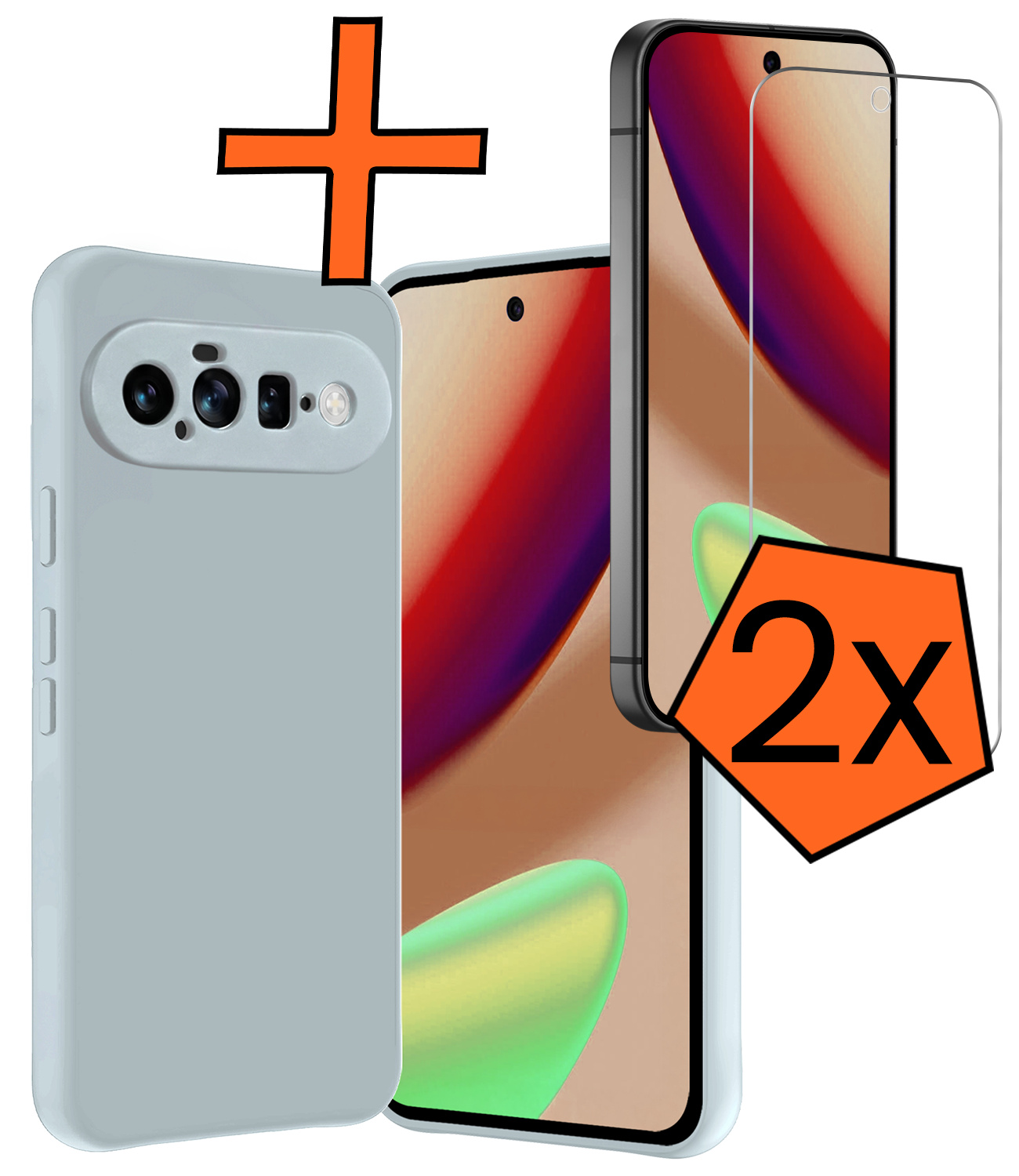 Nomfy Nomfy Google Pixel 11 Hoesje Siliconen Met 2x Screenprotector - Lichtblauw