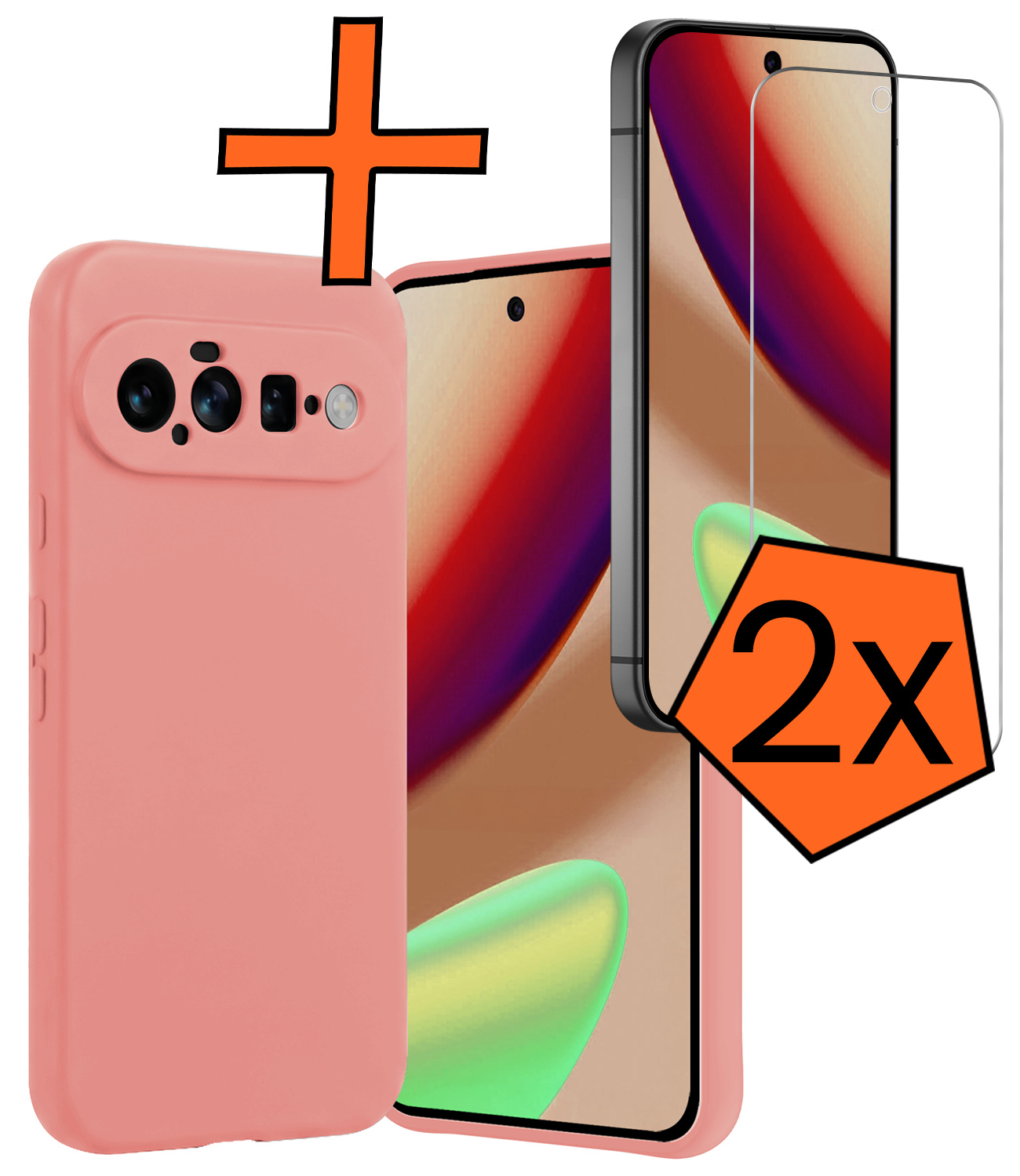 Nomfy Nomfy Google Pixel 11 Hoesje Siliconen Met 2x Screenprotector - Lichtroze