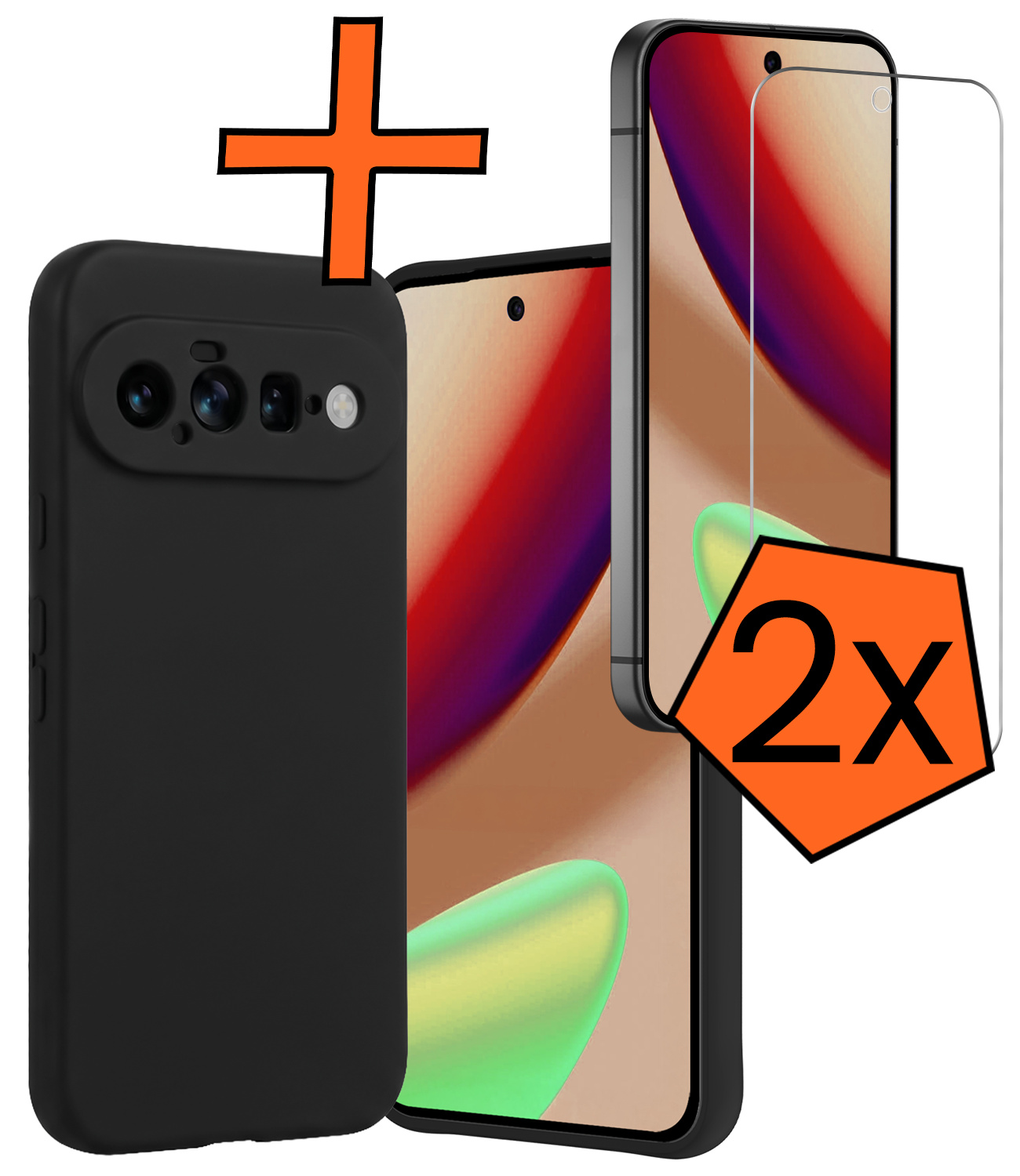 Nomfy Nomfy Google Pixel 11 Hoesje Siliconen Met 2x Screenprotector - Zwart