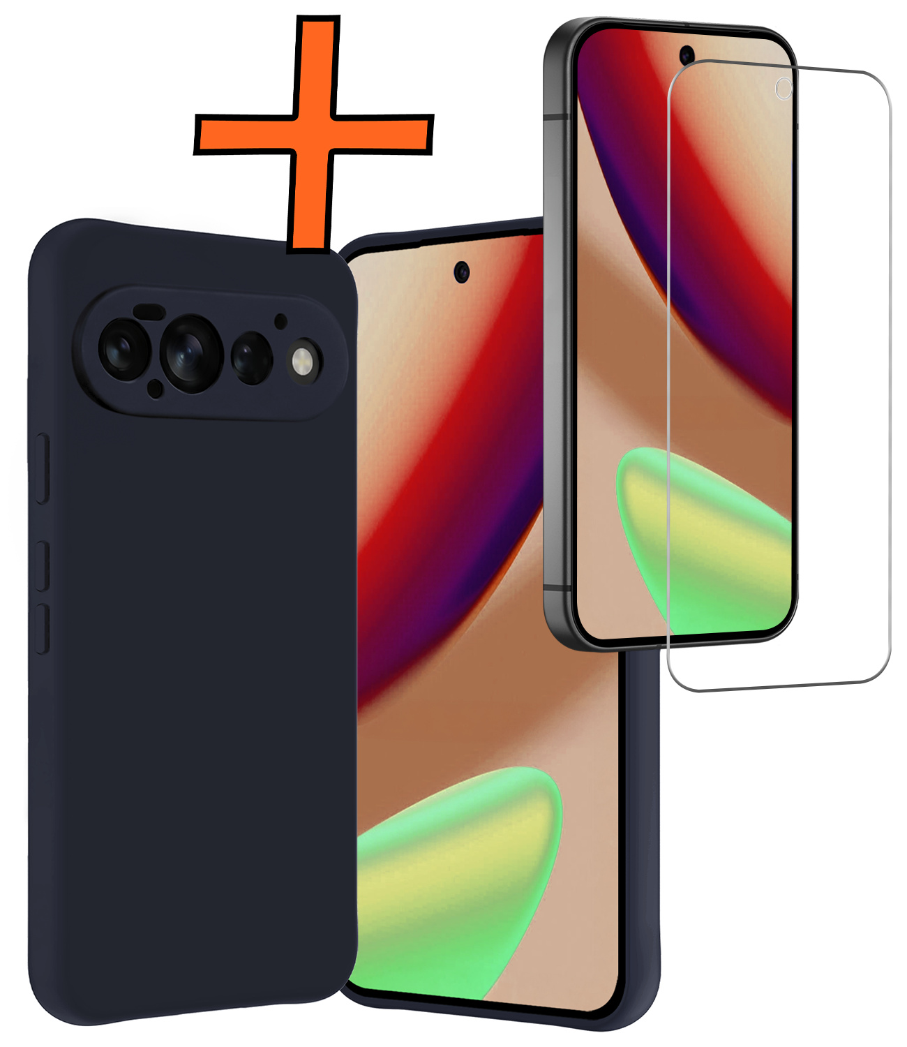 Nomfy Nomfy Google Pixel 11 Pro Hoesje Siliconen Met Screenprotector - Donkerblauw