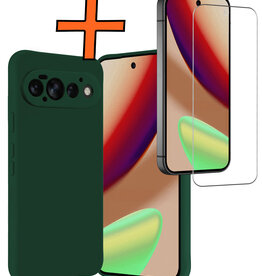 Nomfy Nomfy Google Pixel 11 Pro Hoesje Siliconen Met Screenprotector - Donkergroen