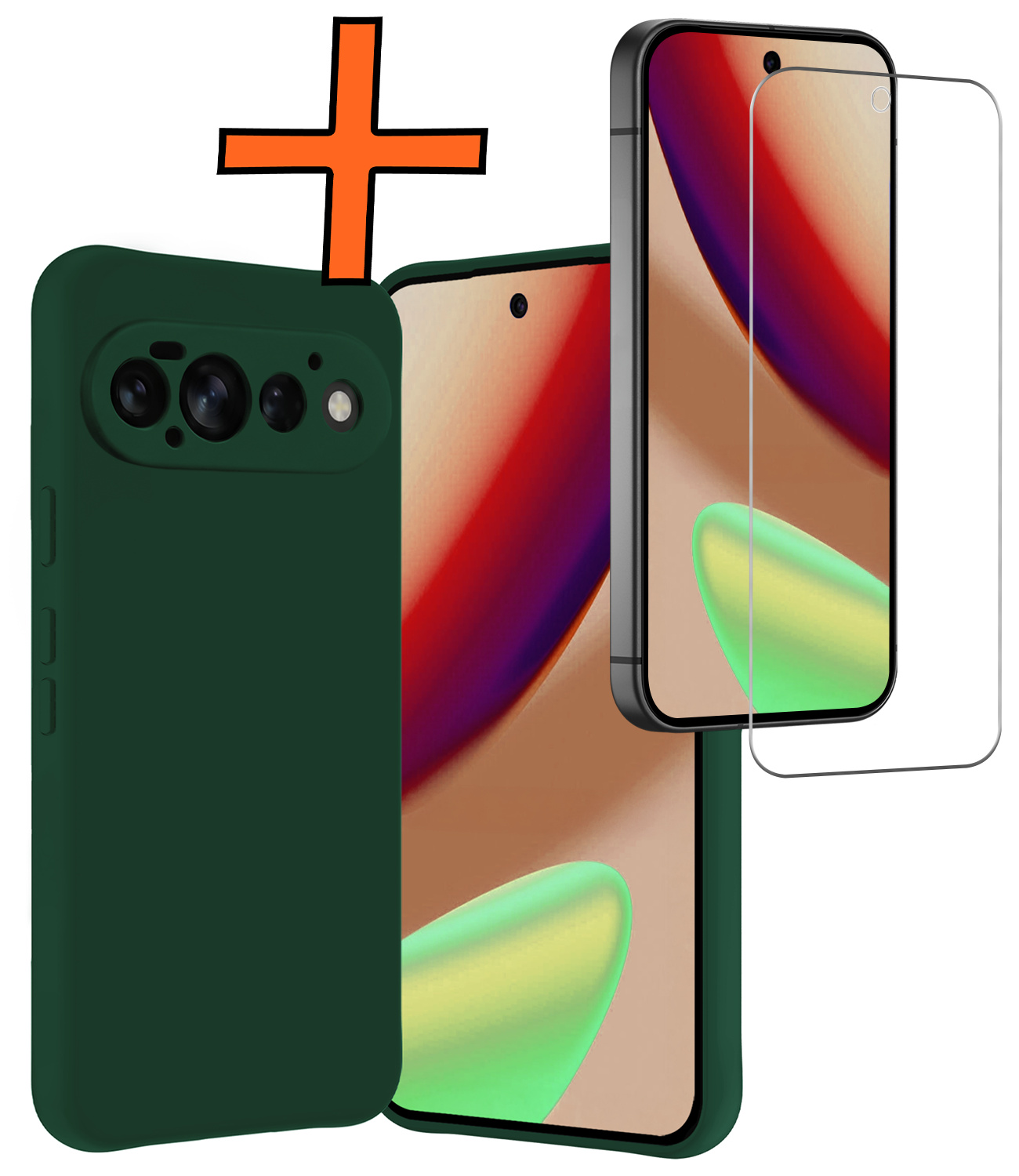 Nomfy Nomfy Google Pixel 11 Pro Hoesje Siliconen Met Screenprotector - Donkergroen
