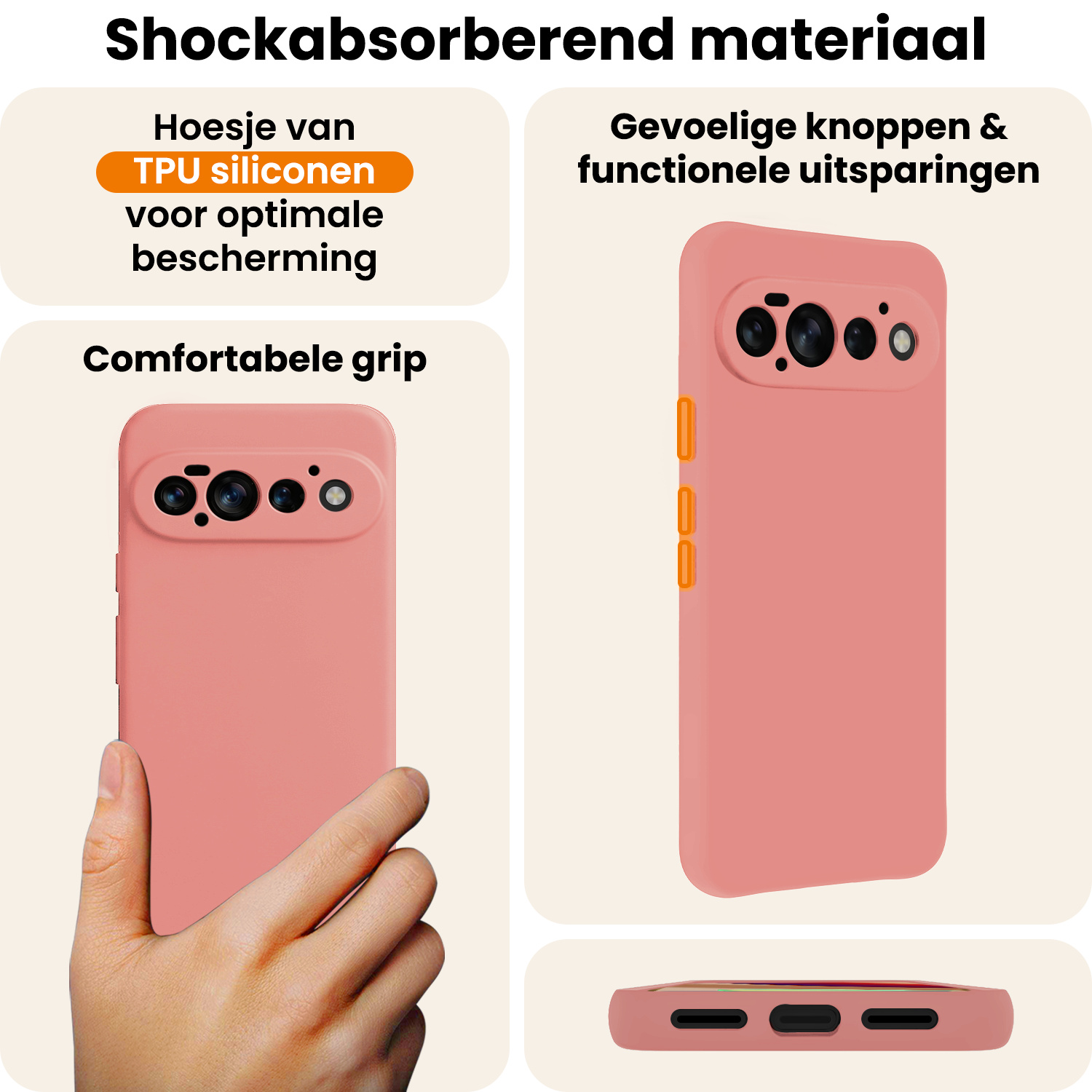 Nomfy Nomfy Google Pixel 11 Pro Hoesje Siliconen Met Screenprotector - Lichtroze