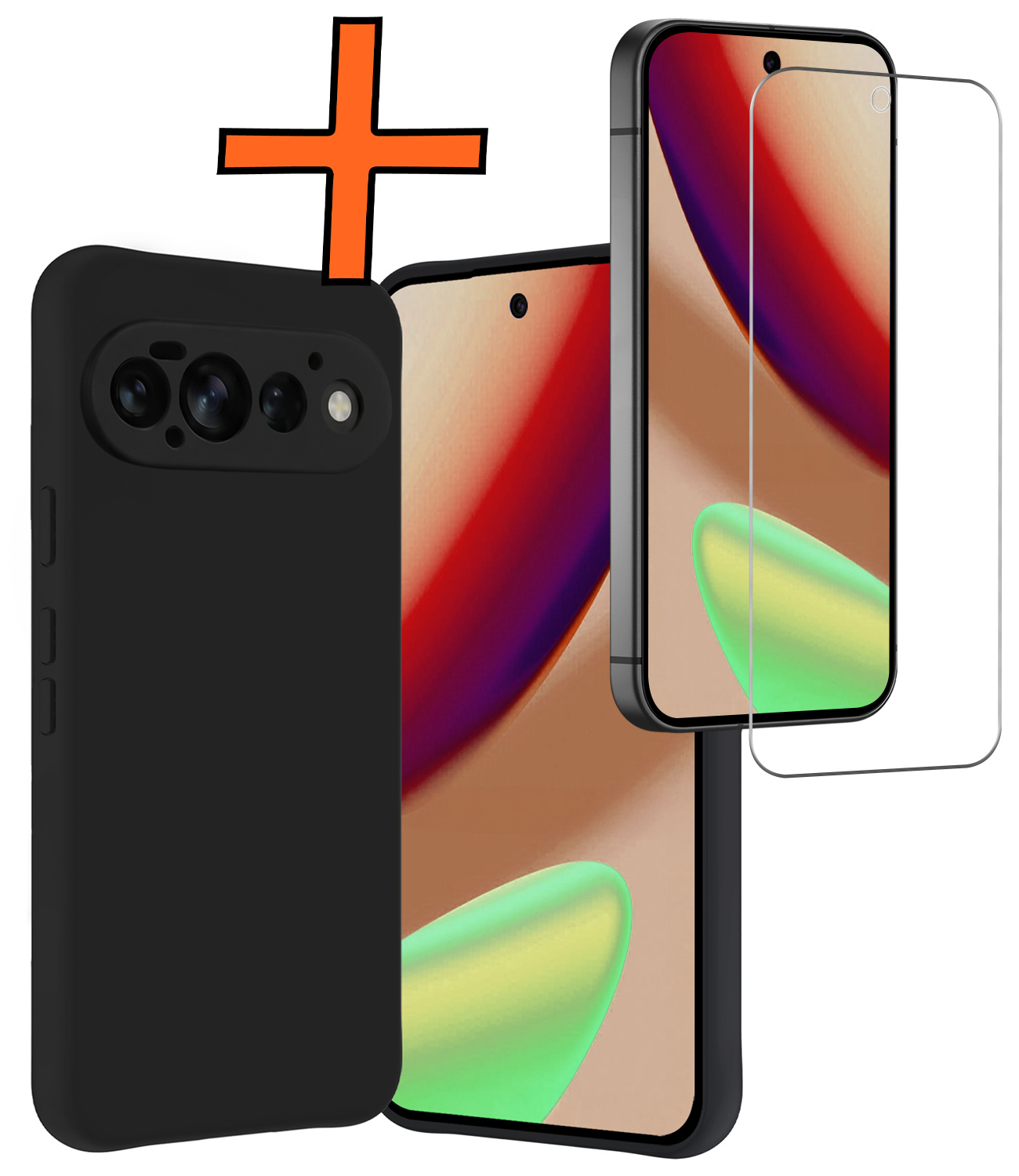 Nomfy Nomfy Google Pixel 11 Pro Hoesje Siliconen Met Screenprotector - Zwart