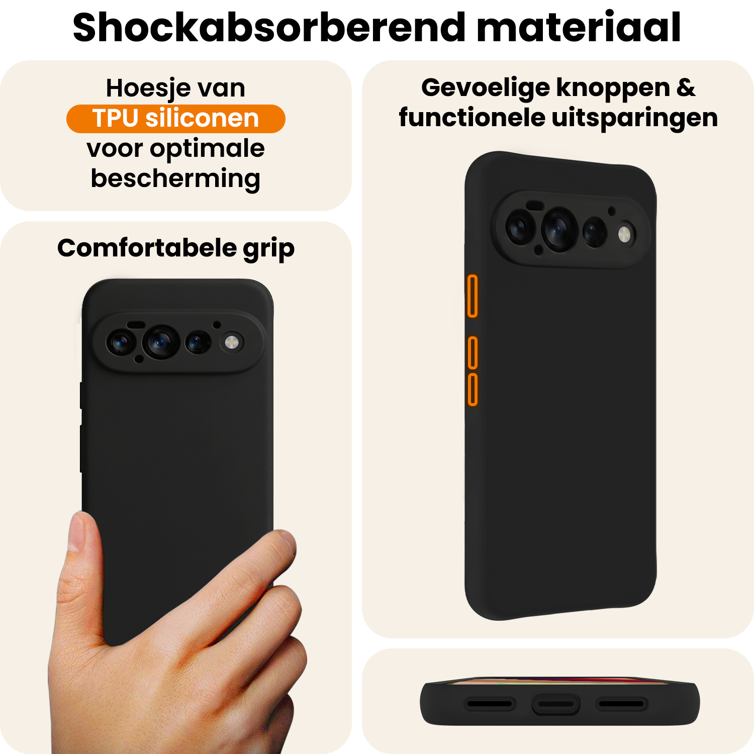 Nomfy Nomfy Google Pixel 11 Pro Hoesje Siliconen Met Screenprotector - Zwart