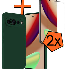 Nomfy Nomfy Google Pixel 11 Pro Hoesje Siliconen Met 2x Screenprotector - Donkergroen