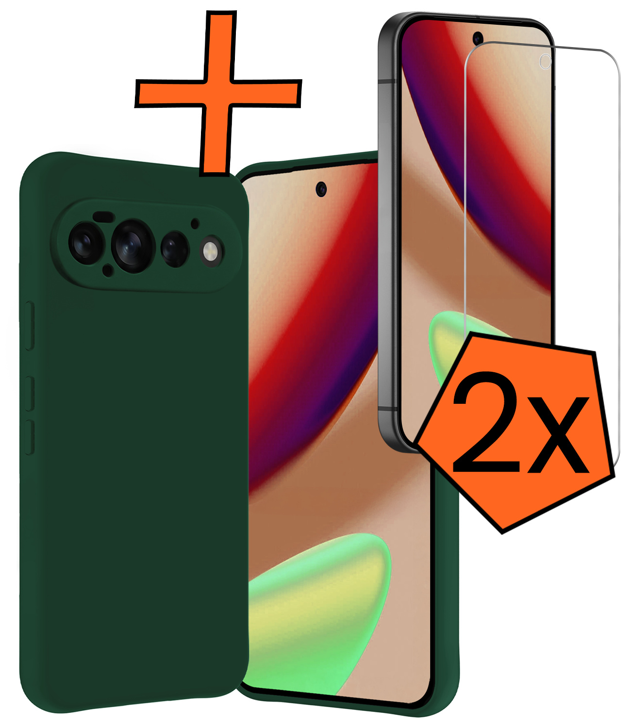 Nomfy Nomfy Google Pixel 11 Pro Hoesje Siliconen Met 2x Screenprotector - Donkergroen