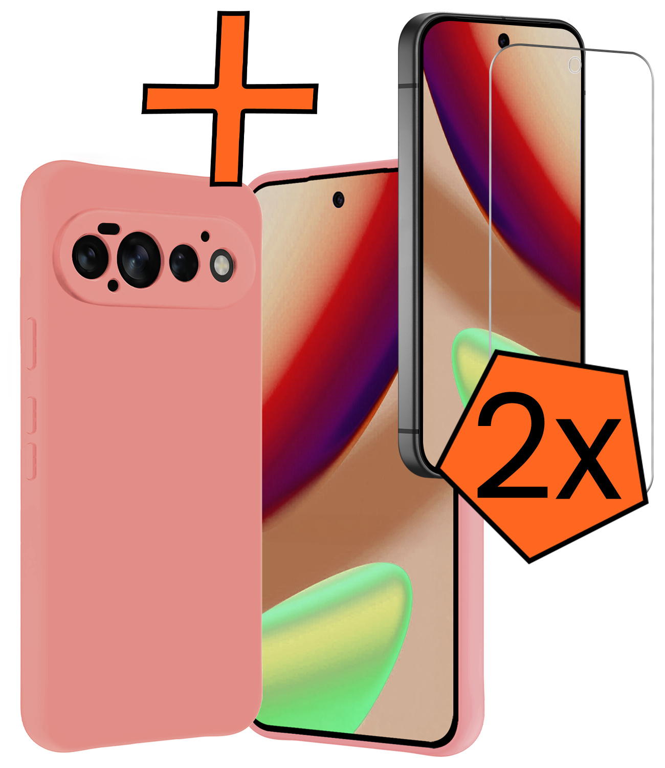 Nomfy Nomfy Google Pixel 11 Pro Hoesje Siliconen Met 2x Screenprotector - Lichtroze