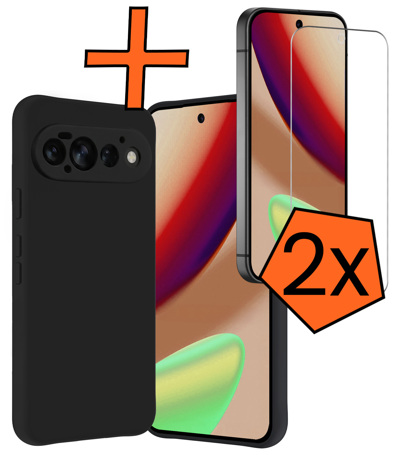 Nomfy Nomfy Google Pixel 11 Pro Hoesje Siliconen Met 2x Screenprotector - Zwart
