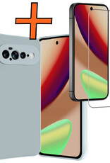 Nomfy Nomfy Google Pixel 11 Pro XL Hoesje Siliconen Met Screenprotector - Lichtblauw