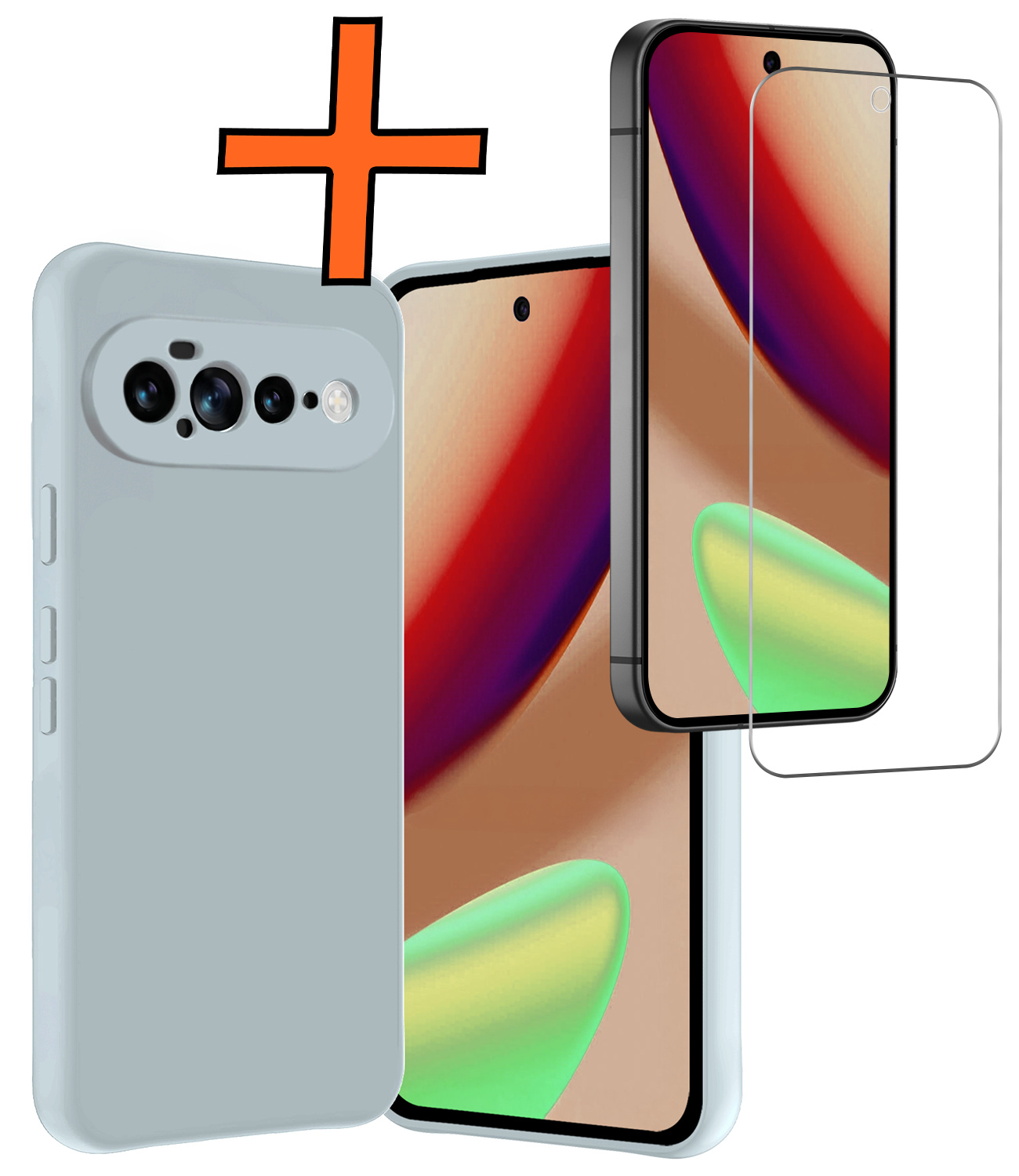 Nomfy Nomfy Google Pixel 11 Pro XL Hoesje Siliconen Met Screenprotector - Lichtblauw