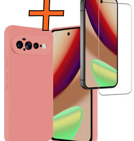 Nomfy Nomfy Google Pixel 11 Pro XL Hoesje Siliconen Met Screenprotector - Lichtroze