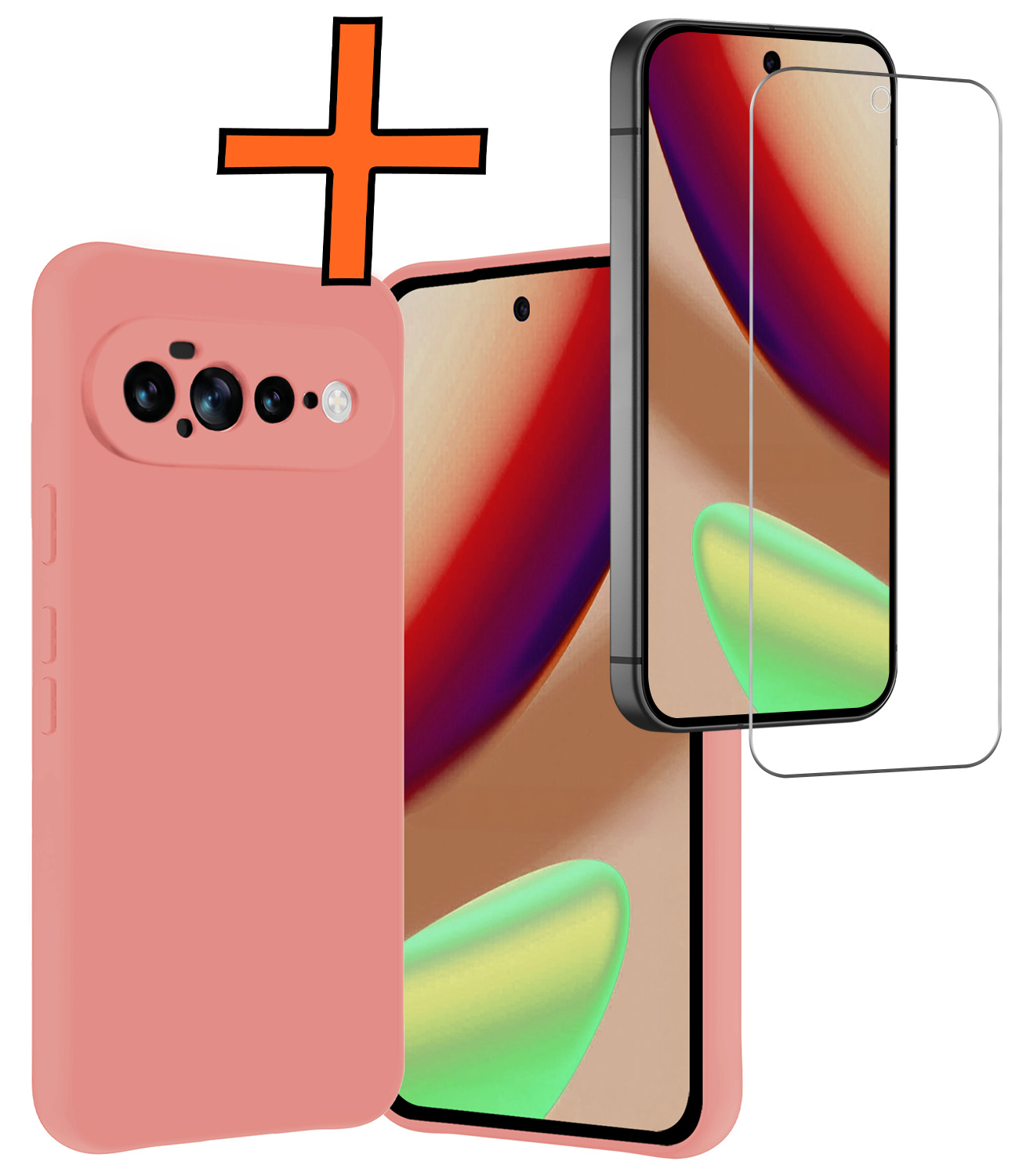 Nomfy Nomfy Google Pixel 11 Pro XL Hoesje Siliconen Met Screenprotector - Lichtroze
