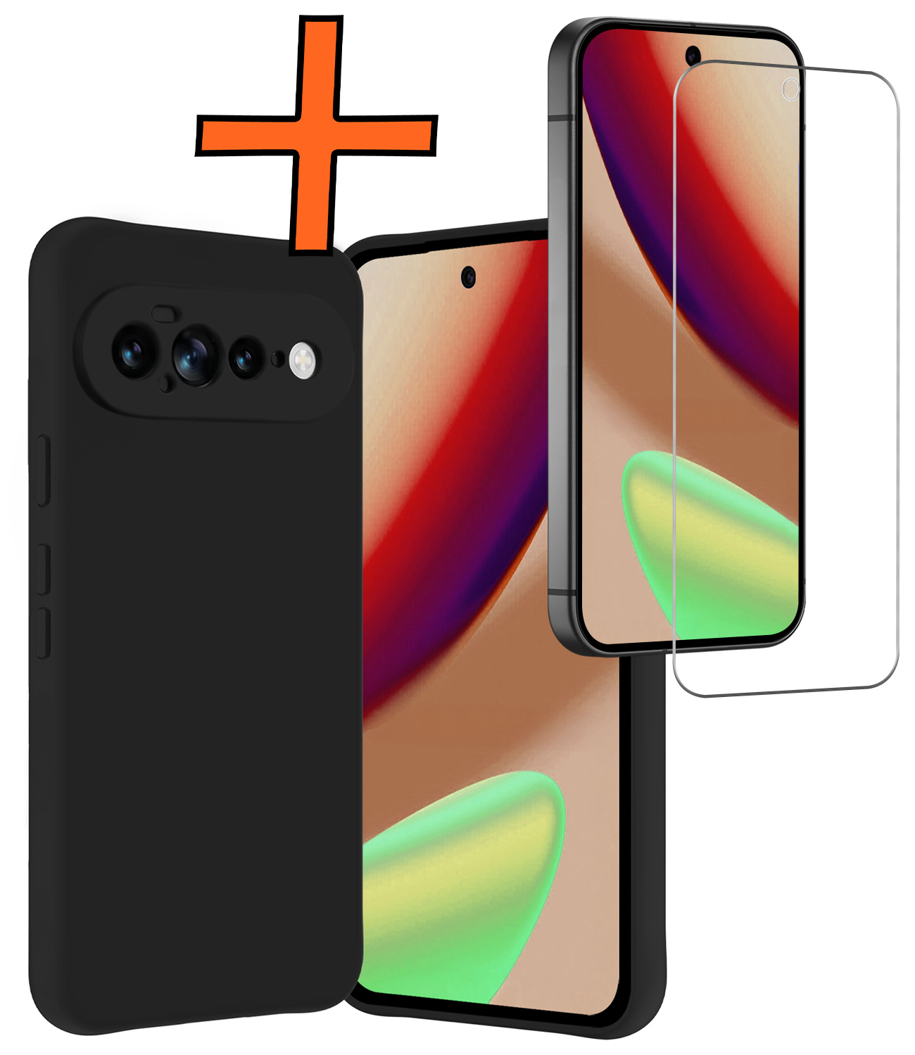 Nomfy Nomfy Google Pixel 11 Pro XL Hoesje Siliconen Met Screenprotector - Zwart