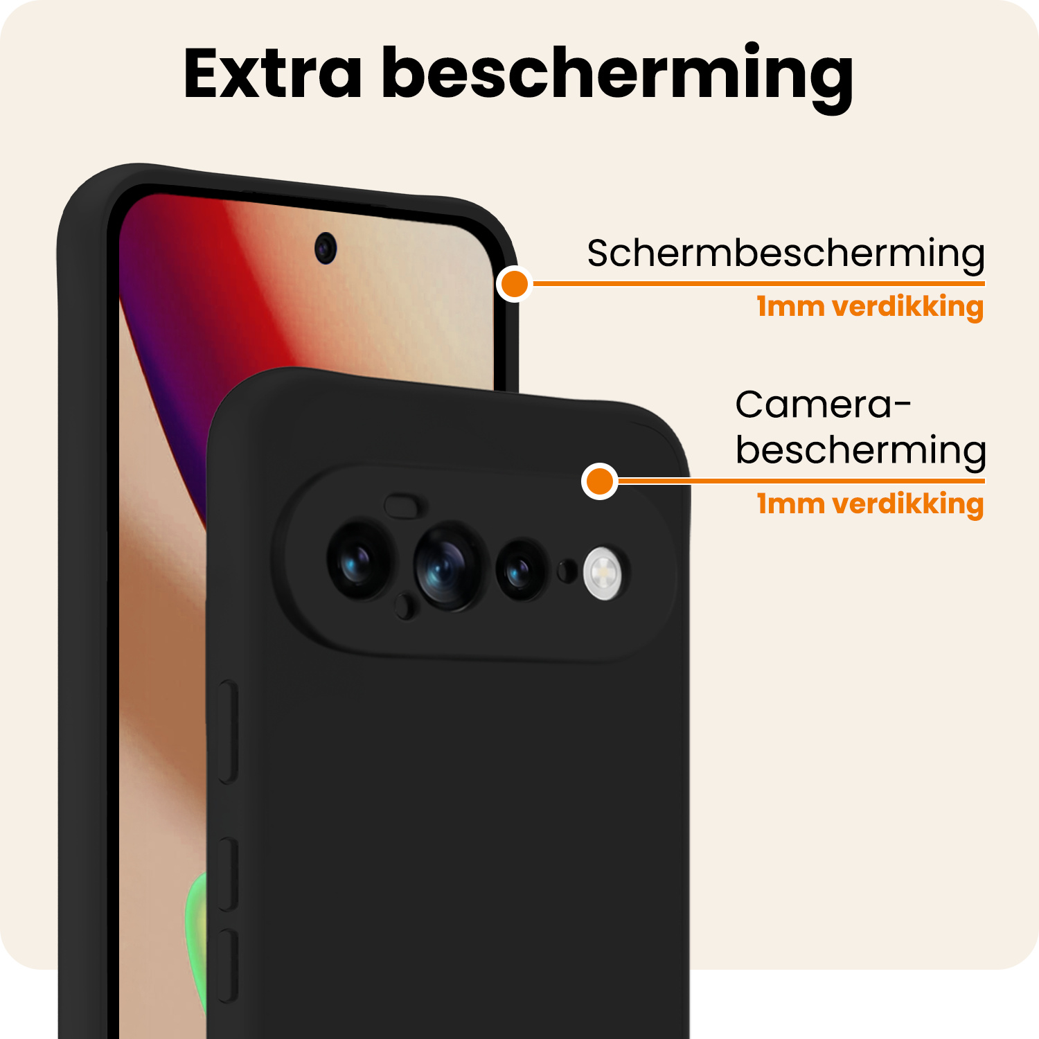 Nomfy Nomfy Google Pixel 11 Pro XL Hoesje Siliconen Met Screenprotector - Zwart