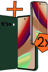 Nomfy Nomfy Google Pixel 11 Pro XL Hoesje Siliconen Met 2x Screenprotector - Donkergroen