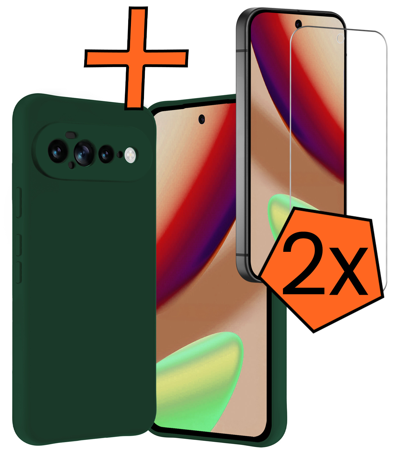 Nomfy Nomfy Google Pixel 11 Pro XL Hoesje Siliconen Met 2x Screenprotector - Donkergroen