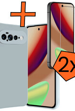 Nomfy Nomfy Google Pixel 11 Pro XL Hoesje Siliconen Met 2x Screenprotector - Lichtblauw