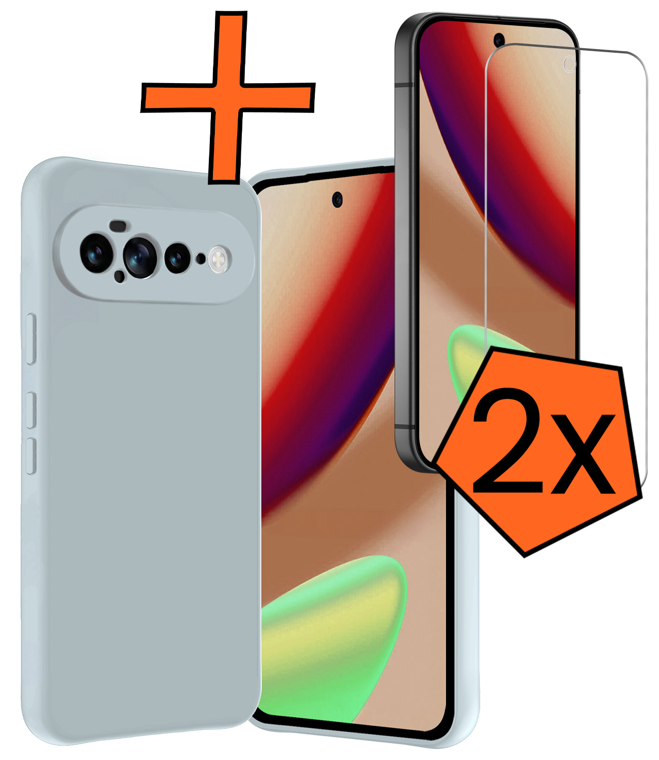 Nomfy Nomfy Google Pixel 11 Pro XL Hoesje Siliconen Met 2x Screenprotector - Lichtblauw