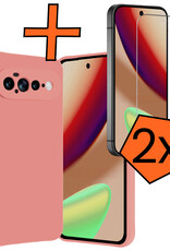 Nomfy Nomfy Google Pixel 11 Pro XL Hoesje Siliconen Met 2x Screenprotector - Lichtroze
