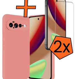 Nomfy Nomfy Google Pixel 11 Pro XL Hoesje Siliconen Met 2x Screenprotector - Lichtroze