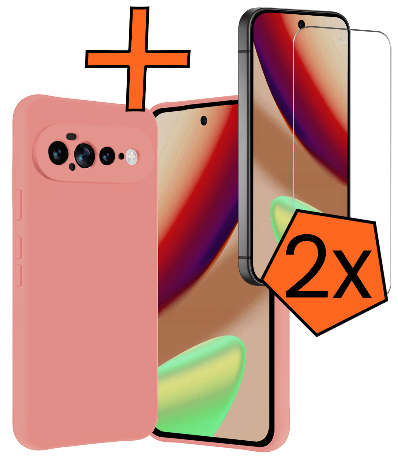 Nomfy Nomfy Google Pixel 11 Pro XL Hoesje Siliconen Met 2x Screenprotector - Lichtroze