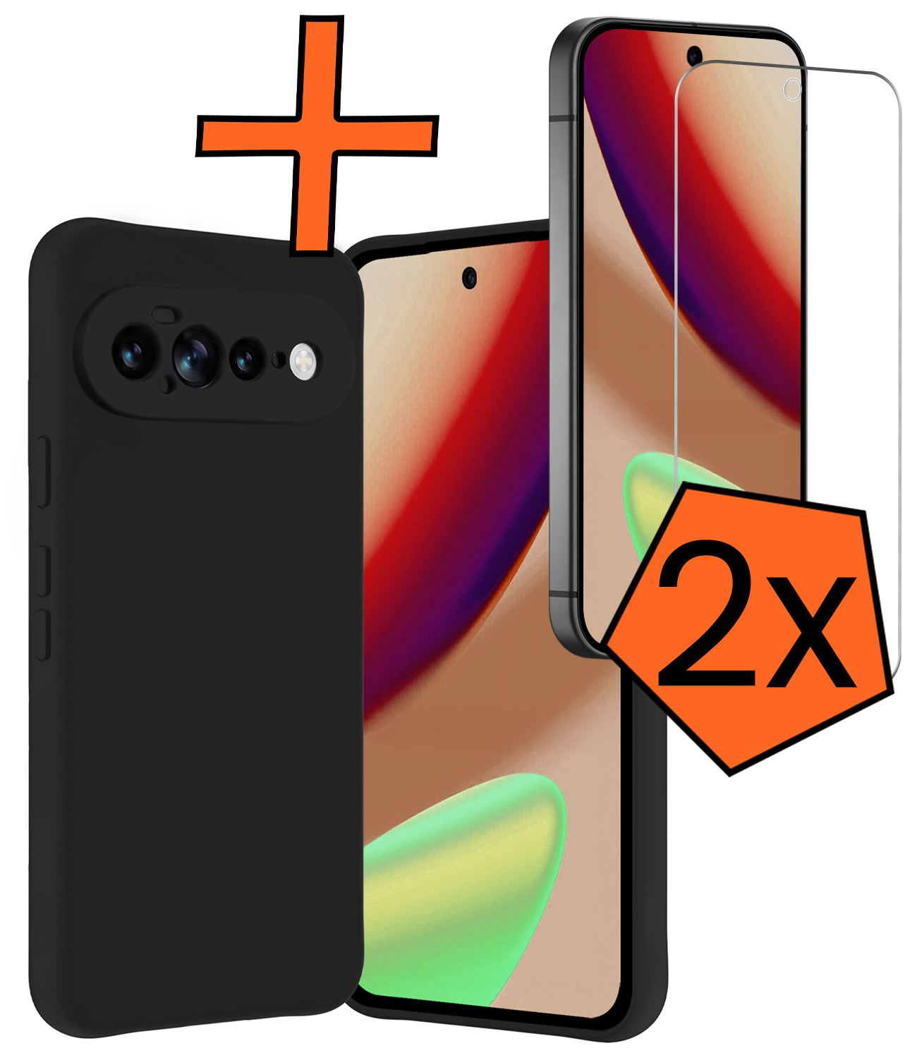 Nomfy Nomfy Google Pixel 11 Pro XL Hoesje Siliconen Met 2x Screenprotector - Zwart