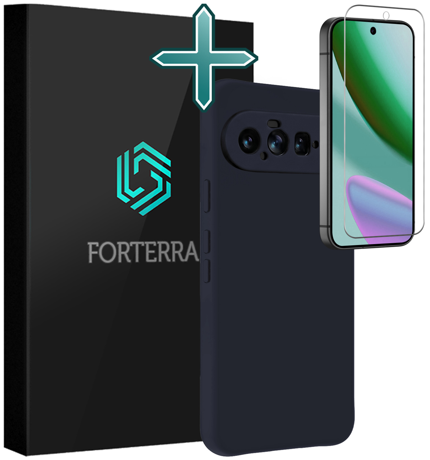 Forterra Forterra Google Pixel 11 Hoesje Siliconen Met Screenprotector - Donkerblauw