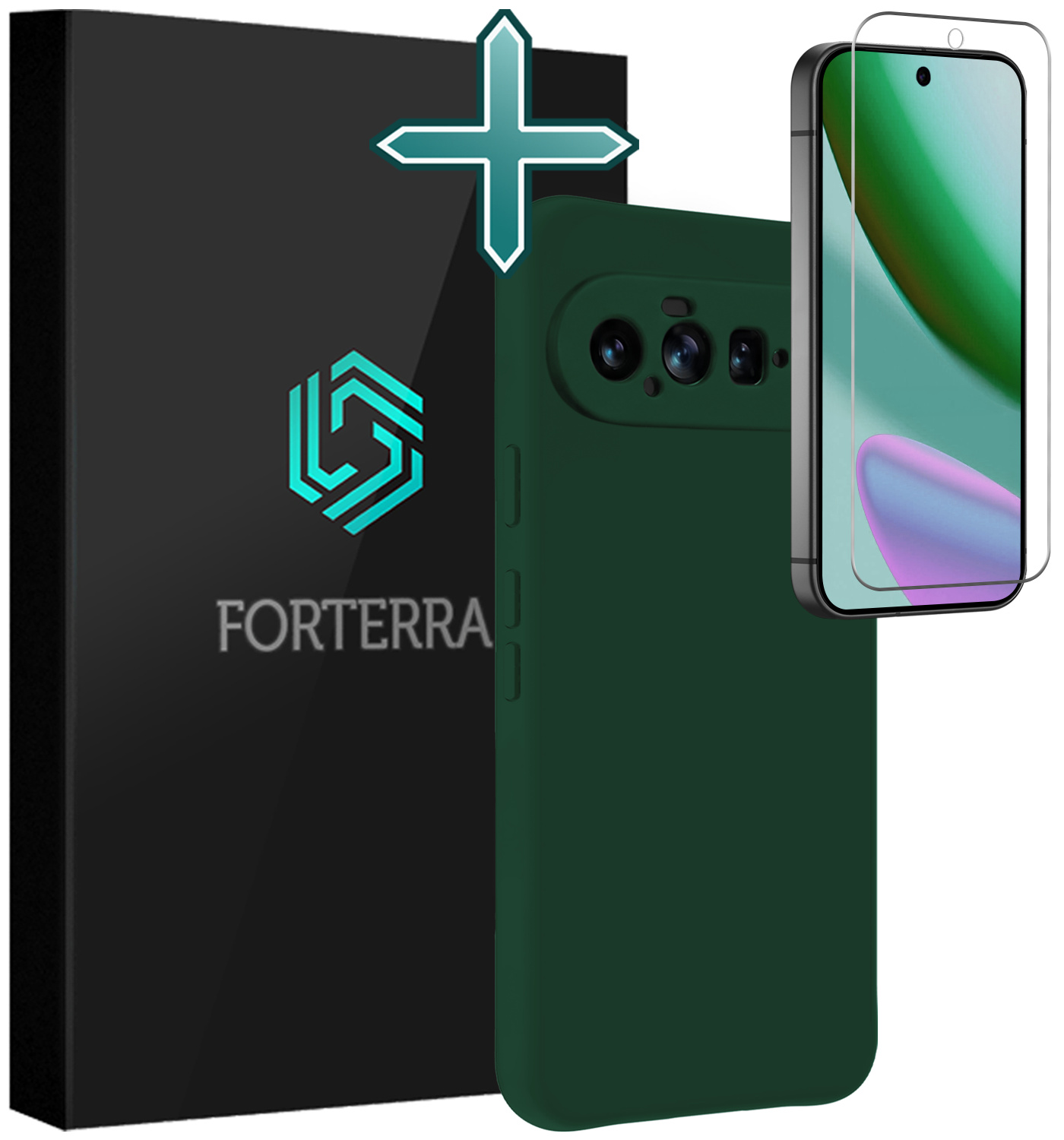 Forterra Forterra Google Pixel 11 Hoesje Siliconen Met Screenprotector - Donkergroen