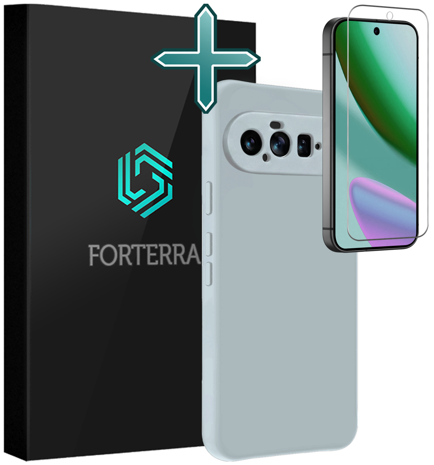 Forterra Forterra Google Pixel 11 Hoesje Siliconen Met Screenprotector - Lichtblauw