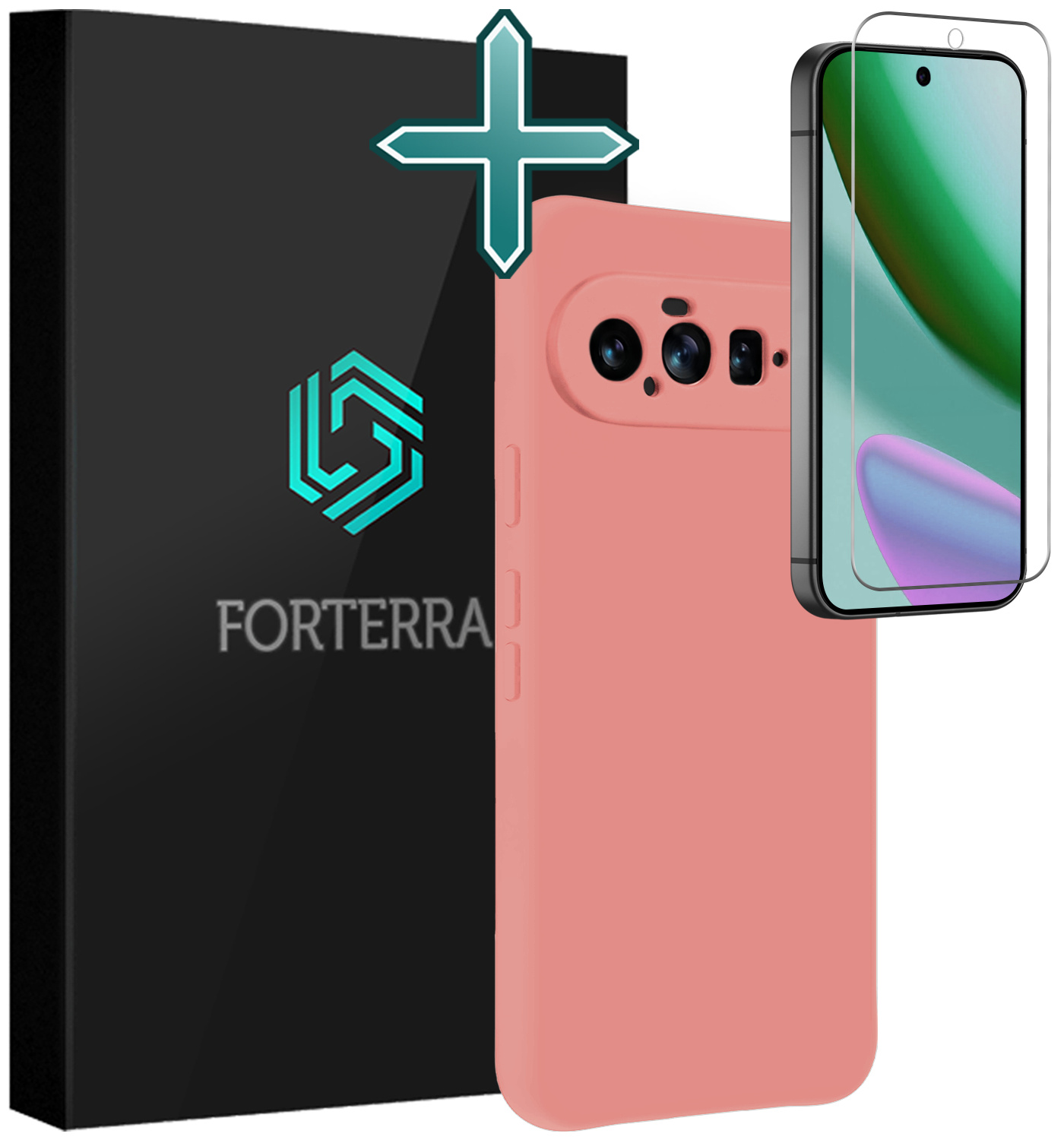 Forterra Forterra Google Pixel 11 Hoesje Siliconen Met Screenprotector - Lichtroze