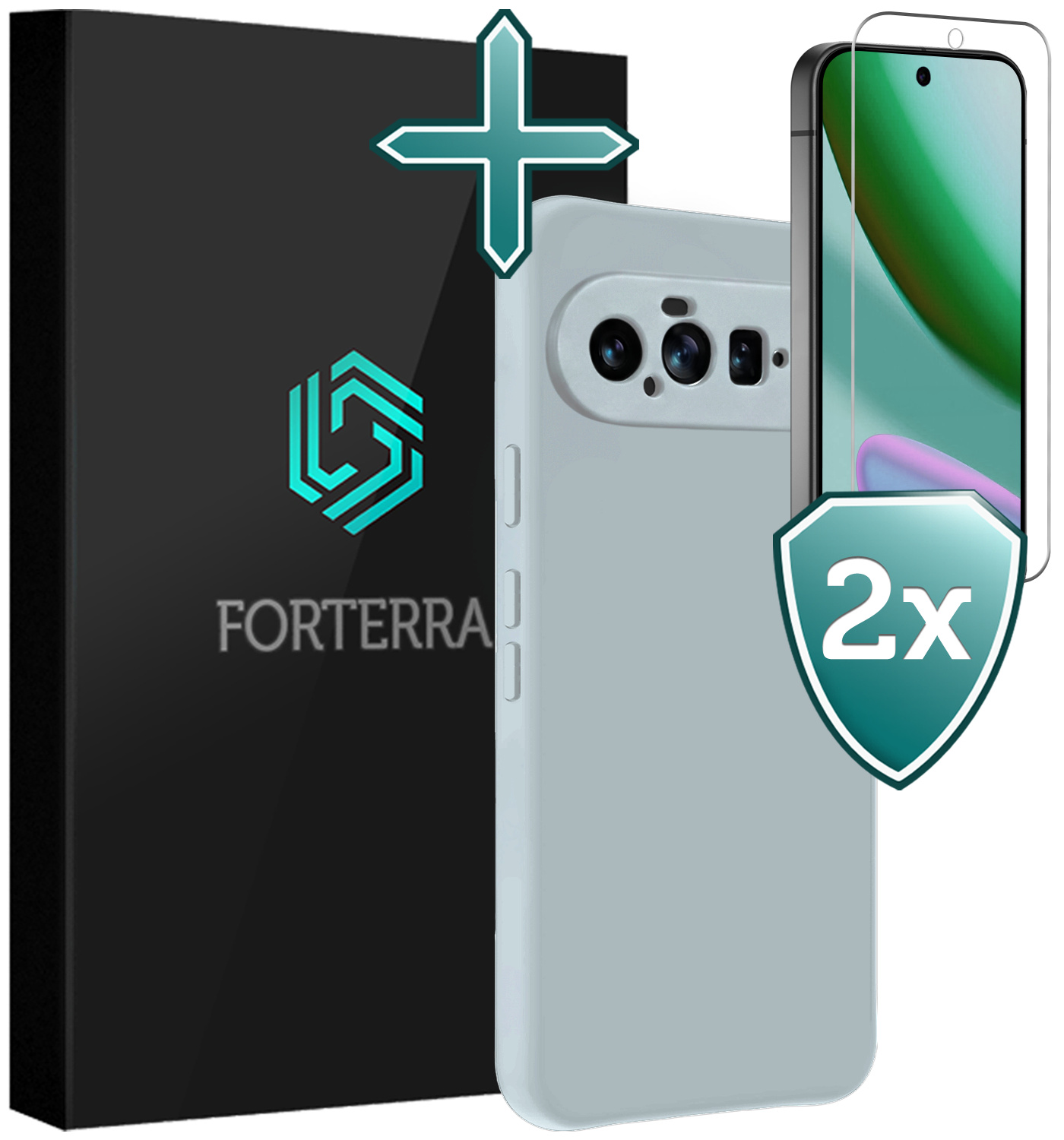 Forterra Forterra Google Pixel 11 Hoesje Siliconen Met 2x Screenprotector - Lichtblauw